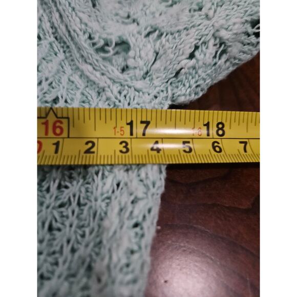 Soft Surroundings Pastel Green Teal Short Sleeve Cardigan Sweater Size M Crochet - Picture 9 of 12